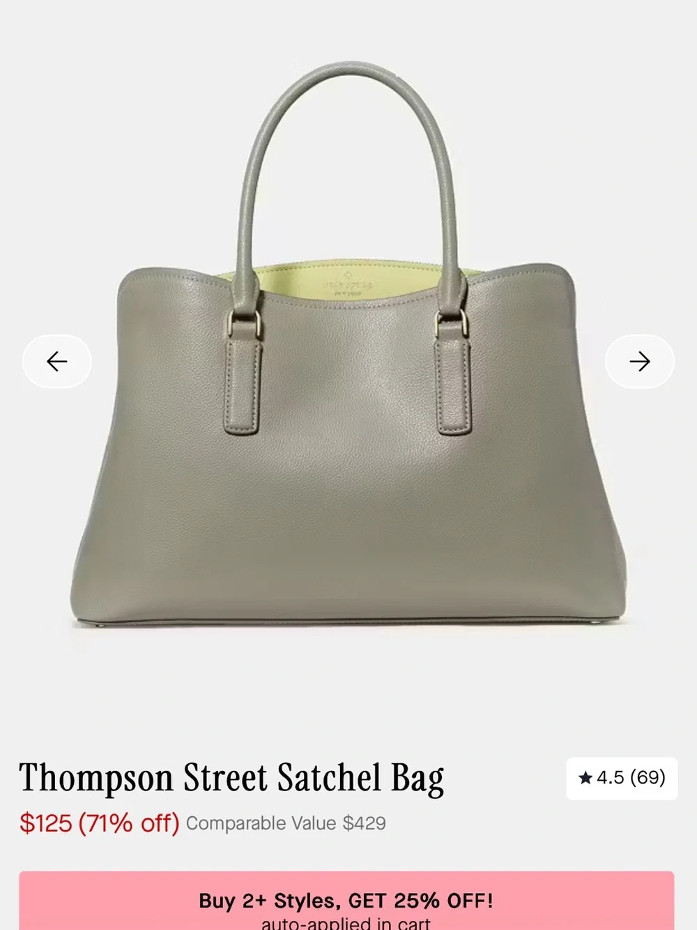 Kate Spade NWOT Dusky Pine Thompson Street Satchel